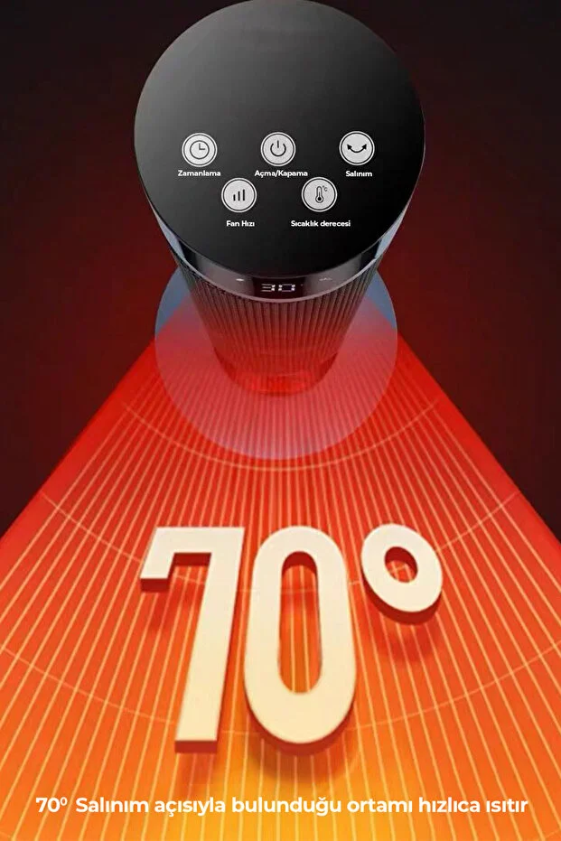 ROBO Şömineli Seramik Kule Tipi Dikey Hızlı Isıtıcı Uzaktan kumandalı